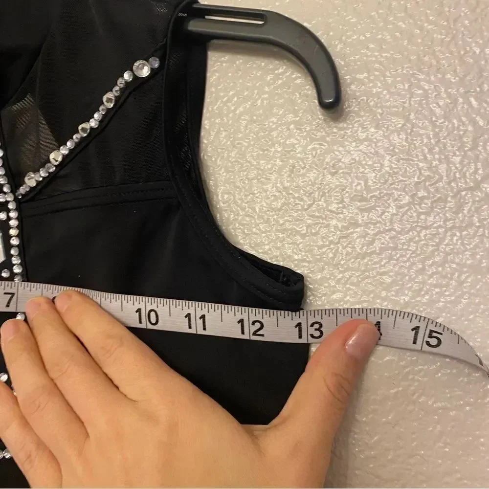 WEISSMAN Dance solo custom black rhinestone Caged illusion Leotard 14591 MC